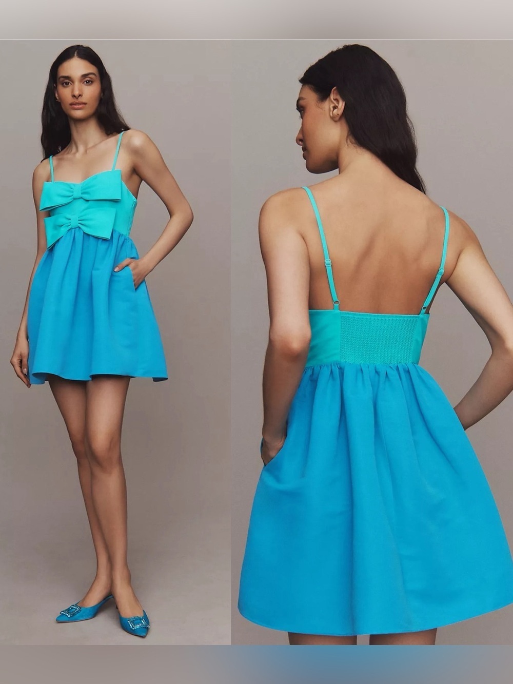 NWT Sachin & Babi Sloane Taffeta Double-Bow Pleated Colorblock Mini Dress Sz S